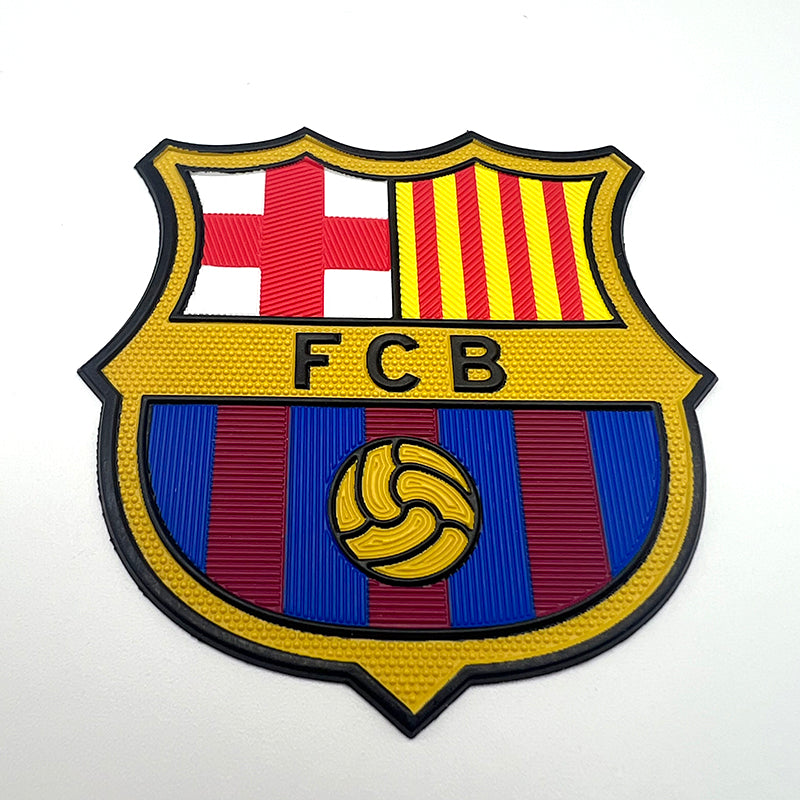 Custom 3D effect TPU heat transfer label on a black sports t-shirt FCB