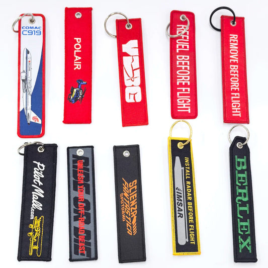 Custom woven label fabric keychain keyring