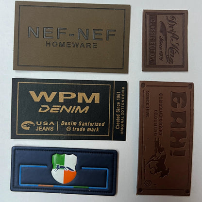 Custom debossed logo on a real leather patch for jeans