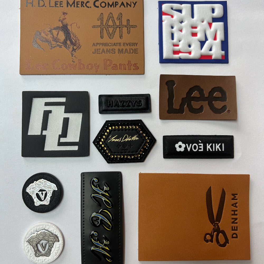 Custom debossed logo on a real leather patch for jeans