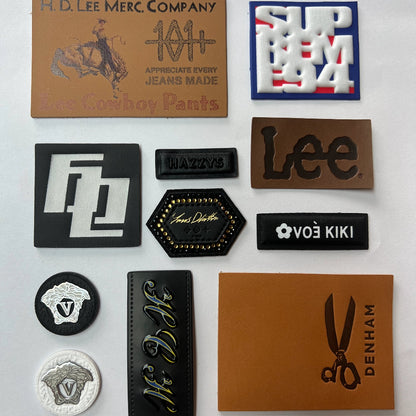 Custom debossed logo on a real leather patch for jeans