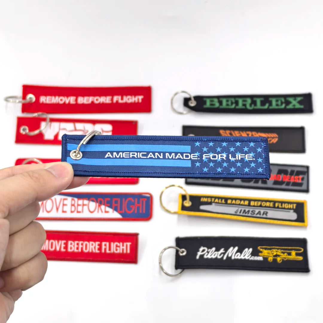 Custom woven label fabric keychain keyring